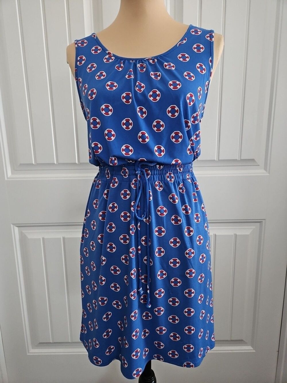 Cynthia Rowley Nautical Dress Blue Red White M Life Preserver Elastic Waist